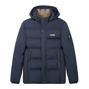 才子男装可脱卸连帽棉服男2025冬季新款时尚休闲加厚保暖黑色外套