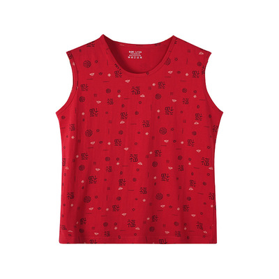 100%纯棉中老年背心红色打底汗衫