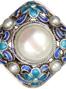 烧蓝镶嵌珍珠掐丝珐琅可调节戒指