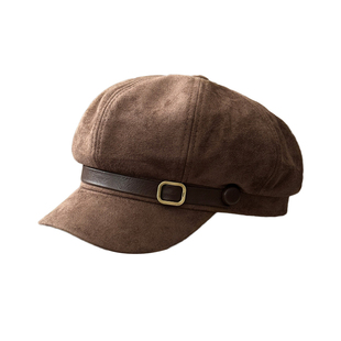 八角帽女士高级感2025新款鸭舌帽子秋冬时髦麂皮绒复古洋气报童帽