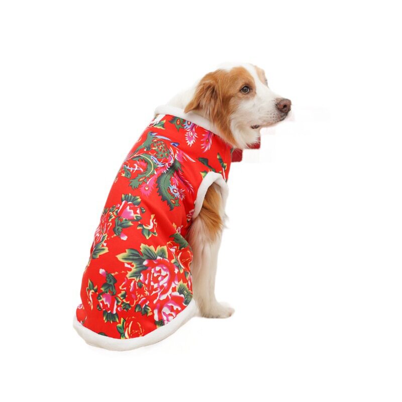 新中式红色国风宠物衣服 秋冬加绒狗狗猫咪衣服 保暖用品跨境
