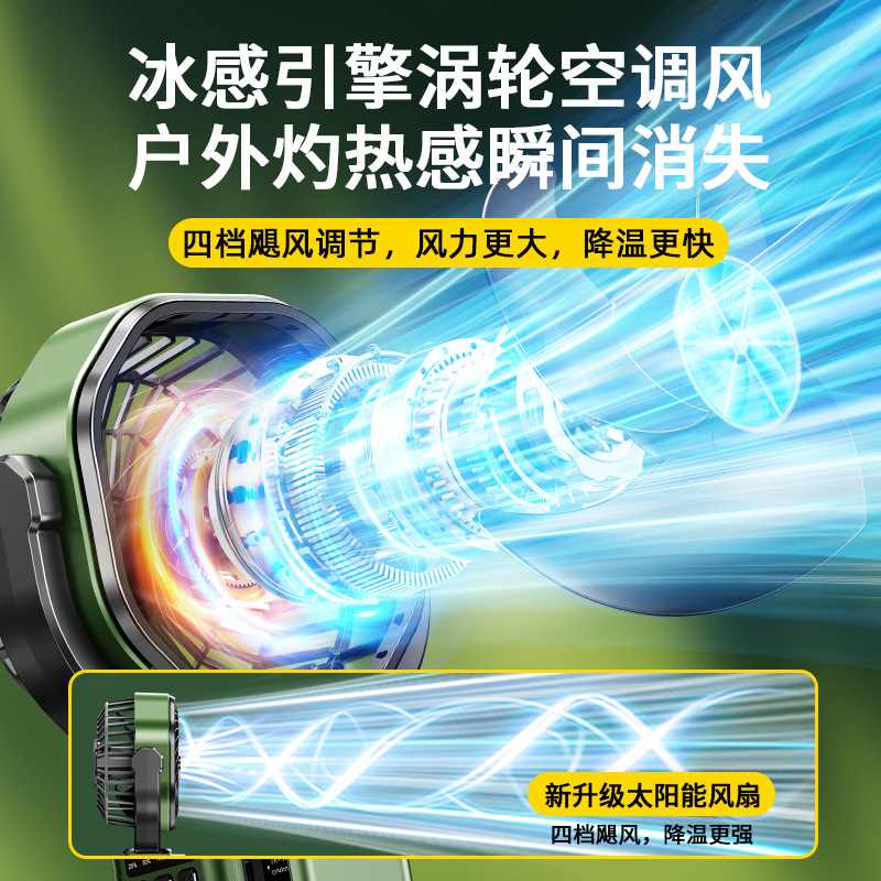 太阳能续航露营风扇自动摇头便携式吊扇超强电风扇批发户外续航灯