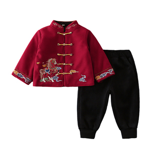 马年拜年服男童红色唐装外套儿童过年服薄棉衣秋冬季宝宝喜庆汉服