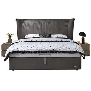 【品牌秒杀】全友家居意式极简真皮床高端大气灰色大床1米8双人床