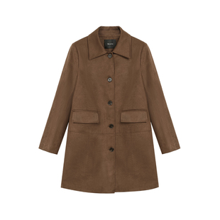 Maven Lin 意式奢贵 老钱风绒面翻领外套女高级感通勤中长款大衣