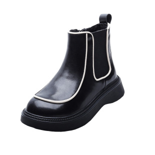 儿童靴子黑色女童短靴秋冬加绒马丁靴男童洋气宝宝小女孩大头靴潮