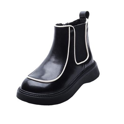 儿童靴子女童短靴秋冬加绒黑色