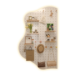 实木洞洞板灯带置物架配件入户玄关创意墙面造型异形装饰收纳定制