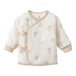 新生婴儿纯棉秋冬季加厚夹棉系带上衣初生宝宝保暖睡衣棉衣服冬装