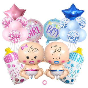 性别揭秘揭示迎婴派对装饰气球Boy or Girl宝宝生日布置卡通道具