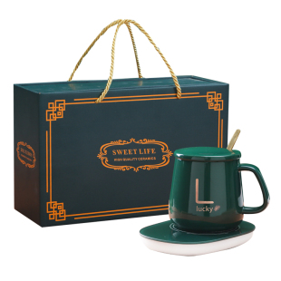 暖暖杯55度陶瓷马克杯刻字家用情侣水杯子带盖勺实用礼品定制logo