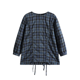 小小大星球童装 森系格纹设计感抽褶衬衫 春秋女童文艺宽松上衣