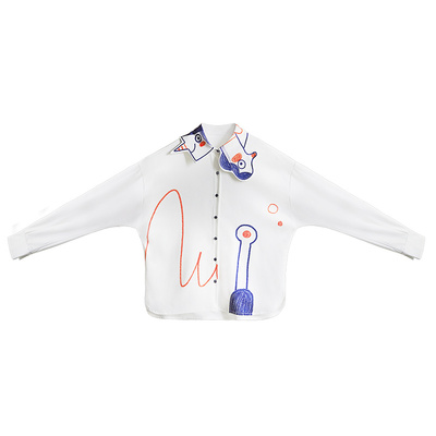 咖沫原创涂鸦宽松长袖衬衫女