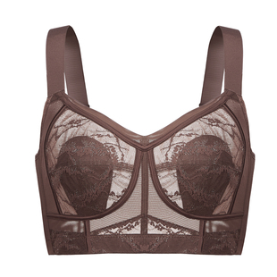 大胸显小兔耳防走光内衣薄款透气蕾丝五排扣全罩杯EF上托侧收文胸