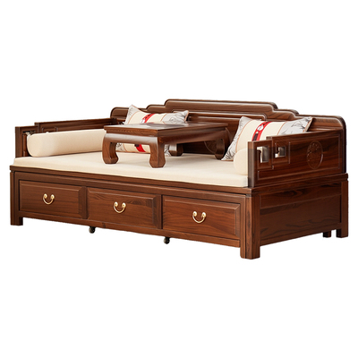 厚重实木罗汉床可伸缩床客厅储物