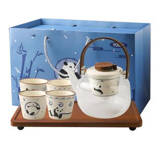 舍里可爱熊猫水杯水具礼盒待客陶瓷茶杯茶具泡茶套装乔迁新婚礼物
