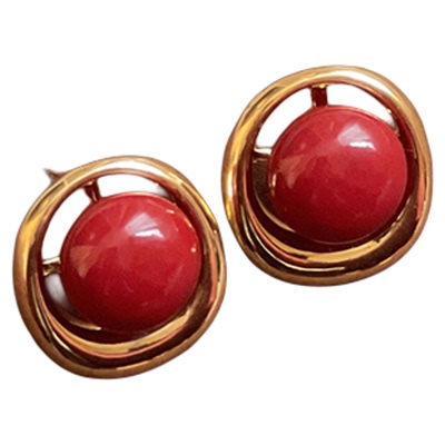 安可拉红复古港风几何图形耳钉女秋冬小众设计感红色气质耳环耳饰