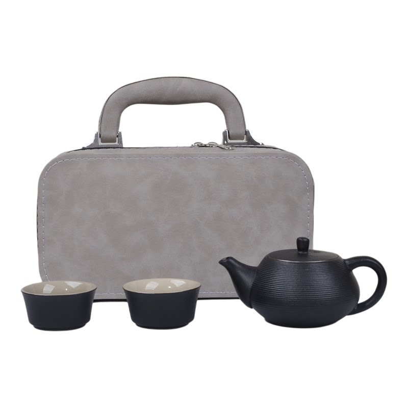 黑陶一壶两杯便携式旅行茶具