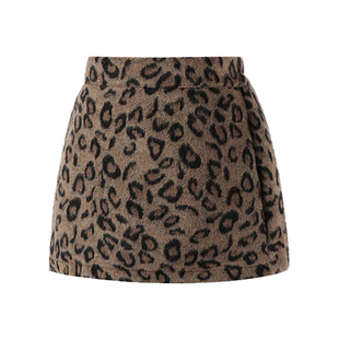 女童豹纹半身裙毛呢春秋高腰小女孩美式时髦包臀裙子儿童A字短裙