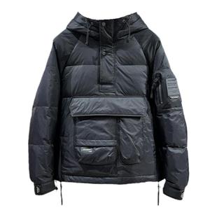 拉链设计工装羽绒服男士连帽短款上衣白鸭绒加厚防寒保暖套头外套