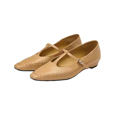 编织T带玛丽珍羊皮一脚蹬单鞋