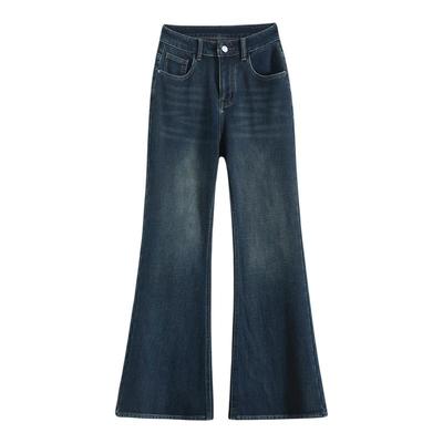 拉夏贝尔加绒微喇牛仔裤女秋冬