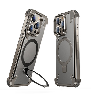 派派一粒壳适用苹果16ProMax手机壳新款金属无边框iPhone15pm磁吸支架防摔真皮半包14超薄Magsafe支点保护套