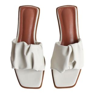 手工鞋 2025巨软~ ins踩屎感皱褶方头露趾凉拖鞋女夏季外穿一字拖