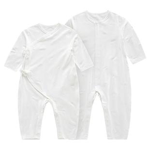 拉比婴儿连体衣夏季长袖空调服新生儿绑带哈衣薄款提花网目连体衣