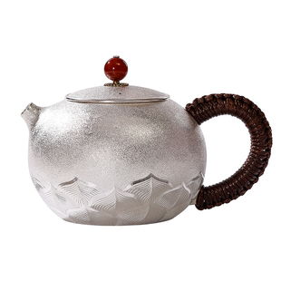 银壶纯银999西施壶泡茶壶纯手工一张打银壶家用高端茶具 清静莲花