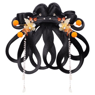 女童拜年造型古风汉服冬季毛茸发饰发髻套装毛球头饰古装发包配饰