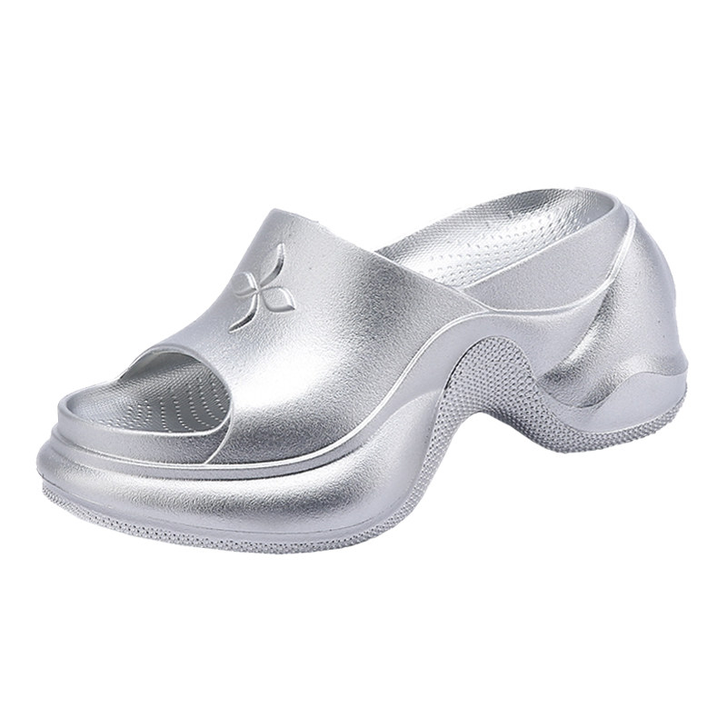 超高跟黑色外穿超厚底拖鞋女夏2025新款增高一字沙滩凉拖鞋女银色