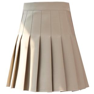 卡其色百褶裙女夏款短裙春秋高腰a字显瘦学院风西装面料半身裙裤