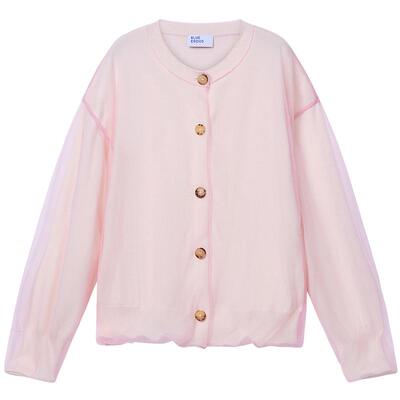 BLUE ERDOS26早春新品设计感欧根纱拼接圆领针织开衫女B2265B028