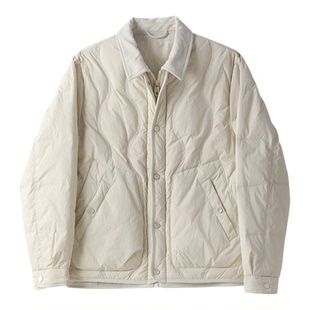 LUUD 90白鸭绒假两件拼接灯芯绒翻领羽绒服轻盈防风保暖外套男冬