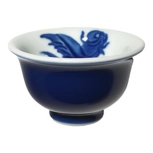 景德1004 全手工划刻剔填釉宝石蓝金鱼纹压手杯茶杯主人杯120ml