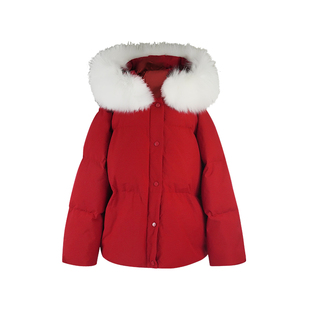 COOLLINE林子熙 过年要穿红红呀～白狐大毛领圣诞红羽绒服外套女