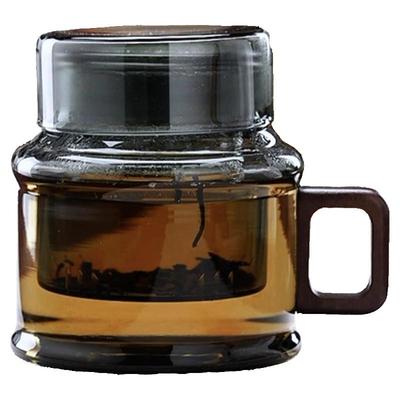 墩墩杯玻璃泡茶杯办公室小容量喝水杯家用木把茶水分离花茶杯子