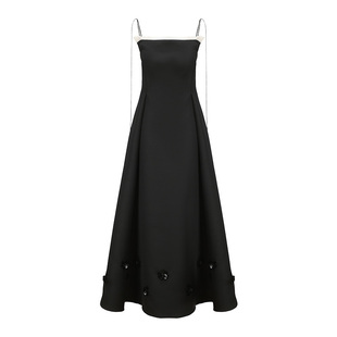 AtelierMissLu【夜色扶桑】手工花朵订珠吊带及地伞裙