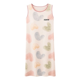 浪莎2025年新款带胸垫睡裙女睡衣夏季薄款纯棉背心无袖甜美连衣裙