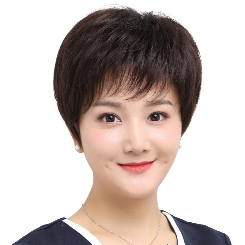假发女短发真发全真人发全头套女士中老年假发套妈妈头发卷发自然