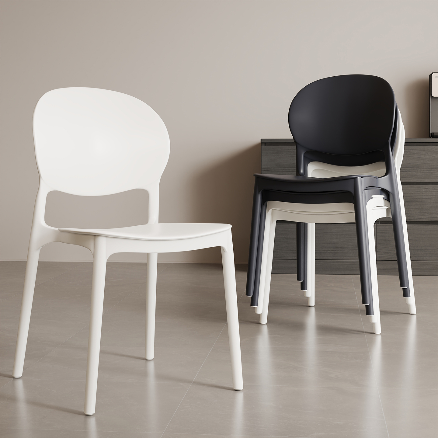 塑料餐椅餐桌椅子靠背椅舒服久坐不累现代简约餐厅凳子家用可叠放