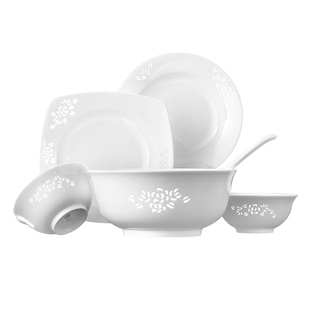 景德镇官方陶瓷盘子菜盘吃饭碗碟中式玲珑纯白家用碗盘餐具套装