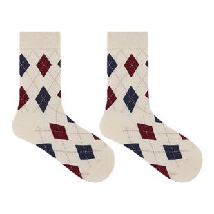 不会丢的袜子经典复古菱形格长袜女网红超火韩版文艺学院派中筒袜
