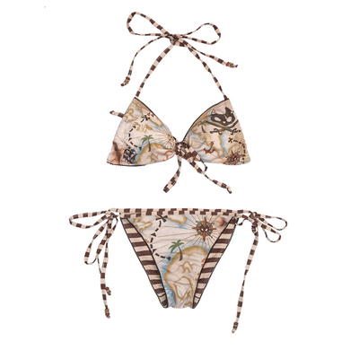 QSC藏宝地图海盗风格比基尼天然玛瑙吊坠高弹系带不限制体型