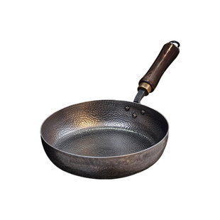鲁匠师章丘手工铁锅官方旗舰木把煎锅加深不粘无涂层平底锅家用