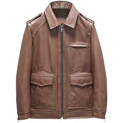 男士商务头层牛皮翻领真皮皮衣