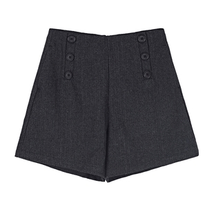 【秒杀】sdeer圣迪奥女装复古休闲暗条纹毛呢A字短裤S21460911