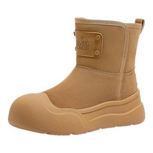 骆驼女鞋春季骆驼暖绒加绒保暖丑萌加厚高帮雪地靴