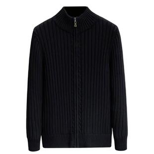 纯棉扭花毛衣男士款秋冬季加绒保暖休闲商务通勤夹克针织开衫外套